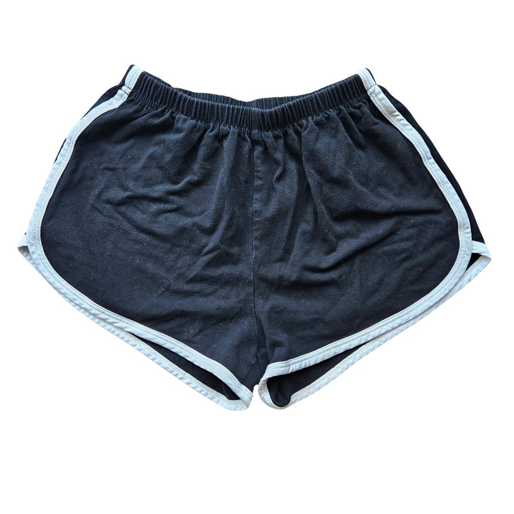 Uratot Womens Small Black Dolphin Sport Shorts White Contrast Trim Elastic Waist